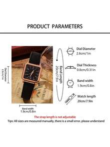 三件套优雅女士石英表套装，复古风格女士配饰套装（包含黑色/白色/粉色皮表带石英表，搭配玫瑰金方形表盘）。采用柔软皮革制成，饰以精致的玫瑰金点缀，方形表盘搭配简约的数字刻度，散发着优雅简约的风格，适合搭配各种服饰。 - 彩色 - 查看 3