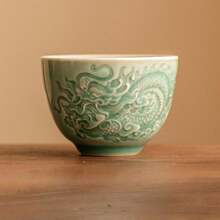 高档陶瓷茶杯，釉面紧致，浮雕吉祥龙纹，中国功夫茶杯，盖碗 - 彩色 - 查看 6