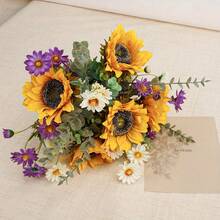 1 Set Artificial Sunflower Bouquet, Boho Style Daisy & Eucalyptus Floral Arrangement, Wedding/Holiday/Home Decor Faux Flowers - Multicolor - View 4