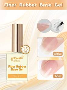 15毫升纤维橡胶底胶，透明橡胶底胶指甲油，用于强化/加固/巩固/持久保护，适用于脆弱指甲，可卸除，UV/LED灯固化 - 無色 - 查看 2