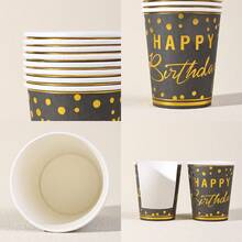10 piezas/20 piezas/40 piezas, Vasos de papel negro y dorado de 9 onzas con diseño impreso de "Feliz Cumpleaños", vasos desechables para bebidas, aptos para bebidas calientes, fiestas de cumpleaños de hombres y mujeres, bodas, despedidas de soltera, ceremonias de graduación y otras ocasiones. - Negro - Ver 6