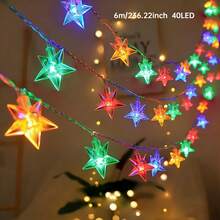 1pc 10/20/30/40 LED Bubble Star String Lights, Battery Powered, Hanging Decor Lights, Suitable For Home, Holiday Party, Birthday, Garden, Wall, Eid Decoration