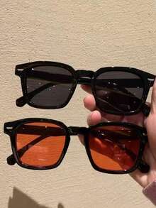 1/2pcs Unisex Classic Square Glasses, Versatile Fashion Accessory, Ideal For Couples Vacation - Multicolor - View 7