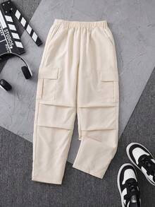 Boys' Casual Cargo Pants With Big Pockets, Fashion Outdoor Trousers, Minimalist Design, Spring/Autumn