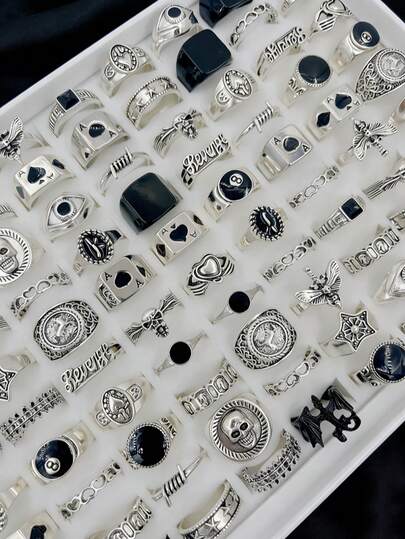 20 Peças/Conjunto Punk Hip Hop Anel de Liga Masculino, Conjunto de Anéis de Dedo Unissex Estilo Misto de Caveira e Carta para Festa, Uso Diário, Presente de Joias da Moda