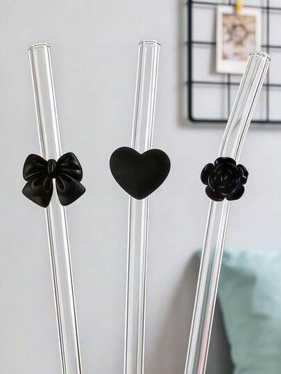 1/2 piezas Pajitas de vidrio de estilo gótico negro | Transparente curvado de estética oscura | Adecuado para el café de la mañana y el bar de medianoche | Regalo de calidad discreta o uso personal | Estética oscura y romántica para beber