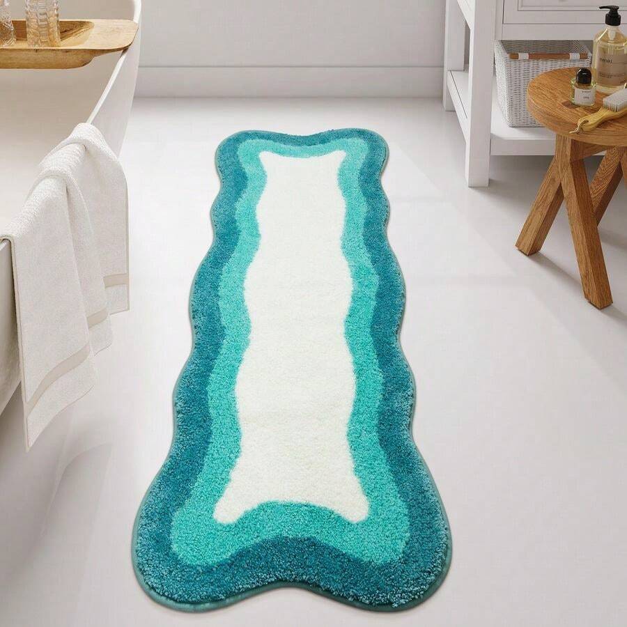 Aqua Blue Gradient Scalloped Runner Rug, 24x59 Inch Irregular Shape Bath Rug,Washable Absorbent Bathroom Runner Rug For Bedroom Bathtub Sink Shower - 150x61cmIrregularAqu - View 1