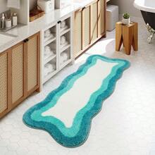 Aqua Blue Gradient Scalloped Runner Rug, 24x59 Inch Irregular Shape Bath Rug,Washable Absorbent Bathroom Runner Rug For Bedroom Bathtub Sink Shower - 150x61cmIrregularAqu - View 2