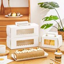 5/10/20个装透明窗口蛋糕卷包装盒，瑞士卷慕斯盒，手持肉松卷毛巾卷蛋糕糕点礼品包装盒，生日节日礼品盒 - 彩色 - 查看 4