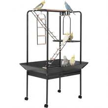 Estación de Juegos para Loros con Ruedas - Parque de Actividades con Perchas y Escaleras, Centro de Entretenimiento Móvil para Interiores y Exteriores - negro - Ver 8