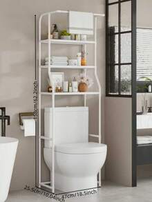 1pc Multi-Function Storage Rack, 3-Tier Black & White Dual-Color Storage Shelf, Bathroom/Balcony Floor Standing Organizer With Towel Bar + Large Capacity Storage Basket, Bathroom/Balcony Floor Standing Organizer, Waterproof Space-Saving Solution - Multicolor - View 6