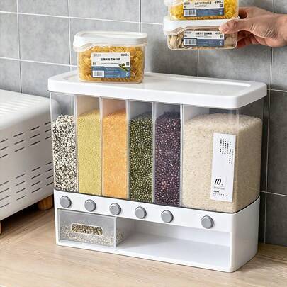 5 In 1 Grain Dispensers, Large Capacity Whole Grains Storage Jar, Moisture-Proof Insect-Proof Sealed Storage Containers For Rice, Cereals, Grains, Flours, Dog Food, Pet Food, Household Airtight Rice Dispenser, Home Kitchen Supplies