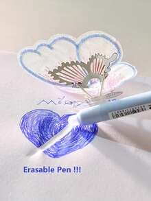 1pc Random Creative Butterfly Push-Button Erasable Pen, 0.5mm Blue Ballpoint Pen - Round - View 4
