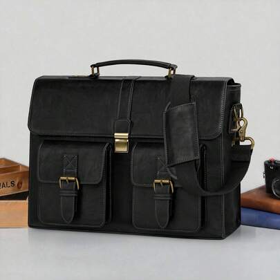 NEWHEY Men Messenger Bag 15.6 Inch Leather Vintage Laptop Briefcase Waterproof Computer Laptop Bag Leather Satchel Bag Large Shoulder Bag For Office Work Travel College, Dark Brown/Coffee/Gray/Black