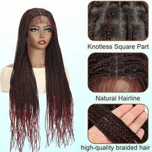 More Beautiful 360° HD Full Lace Knotless Braided Wigs For Women Box Braid Wig With Baby Hair Premium Synthetic Braided Lace Front Wigs Natural Black(Ombre Burgundy) - T1B/BUG - 查看 8