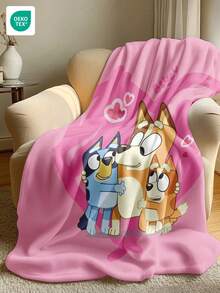 Bluey Fleece Blanket - The Top Choice For Room Decor, Super Soft, Lightweight, Cartoon Printed, Perfect For Home Use, Suitable As A Daily Or Birthday Gift For Friends, Family Or Yourself. Comfortable And Warm, Soft And Easy To Maintain, Cute Style,  Fringed Blanket, Cartoon Theme Pattern,  Home Textile, Multipurpose Sofa Blanket. - Multicolor - View 2