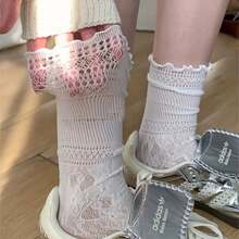 1双荷叶边镂空网眼过膝袜，可爱JK日系风格 - 彩色 - 查看 4