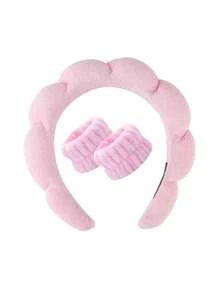 3/1pc Spa Headband And Wrist Band Set, Puffy Sponge Headband, Moisture Resistant Wrist Band, Cloud Headband, Suitable For Girls' Face Washing, Makeup And Skin Care Use, Powder Puff Makeup Headband, Facial Makeup Hair Band, Facial Mask, Skin Care - Multicolor - View 13