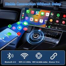 Kammoy Mini Adaptador inalámbrico CarPlay y Android Auto 2026, Adaptador inalámbrico CarPlay 2 en 1 CarPlay Plug & Play con Puerto USB/USB-C, Conexión WiFi o Bluetooth (Negro) - A - Ver 5