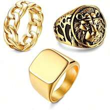 Milacolato 3Pcs 14K Gold Plated Rings For Men Women Chunky Cuban Link Ring, Size 7-15 - 彩色 - 查看 12