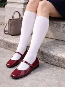 女士时尚方头低帮黑色鞋，百搭办公休闲户外平底鞋，高端美观，玛丽珍芭蕾平底鞋，适合派对和婚礼，红色