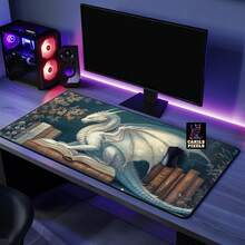 Bookish White Dragon Desk Mat: Fantasy Library Mouse Pad - The Ideal Valentine's Day Gift For Your Loved One. - Rectangle - View 6