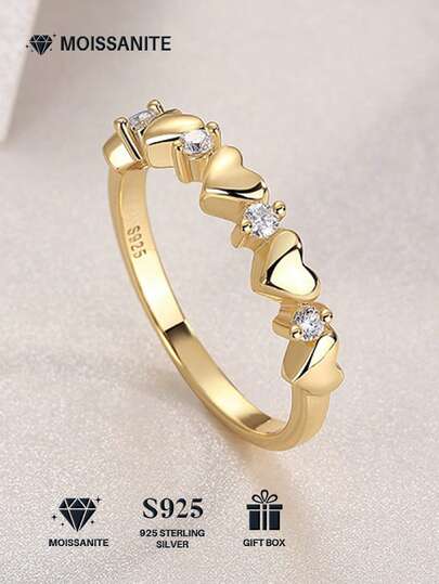 خاتم موسانيت من الفضة الإسترليني عيار 925 للنساء، خاتم خطوبة/زفاف فاخر غير مسبب للحساسية، هدية عيد الحب/عيد الميلاد، علبة هدايا مقاومة للأكسدة