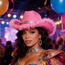 Western Style Cowgirl Cap Stylish Feather Tassel Brim Decorated Wide Brimmed Hat For Men Women Cosplay Party - Hồng - Xem 4