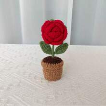 1 pezzo Fiore artificiale fatto a mano a maglia in vaso, decorazione floreale all'uncinetto adatta per regali della Festa della Mamma, anniversario, compleanno, San Valentino, decorazione da scrivania per casa/ufficio per mamma, amici o fidanzata - Multicolore - Visualizzare 8