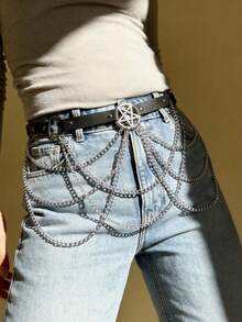 加大码链条腰带，PU皮革腰链束带，女士时尚链条腰带，加大码链条腰带，万圣节服装，女士PU皮革束带 - 黑色 - 查看 10