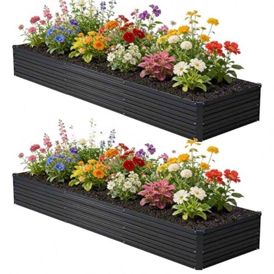 Odwmwhuh  10x2x1 Ft 2 Pack Galvanized Raised Garden BedOutdoor Planter Box Metal Patio Kit Planting Bed For Vegetables Flowers And Succulents Black - Black - View 1