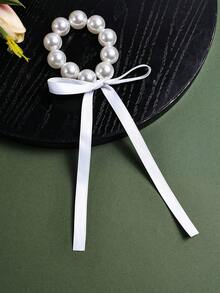 1/4 件装 女孩大号仿珍珠丝带蝴蝶结发圈，可爱新款丝带蝴蝶结流苏发绳发圈，优雅珍珠马尾辫发饰，适合节日派对和日常使用 - 彩色 - 查看 8