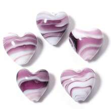 5颗/包 彩色卡通爱心条纹玻璃珠，15x15.5毫米竖孔珠，适用于项链、手机链、DIY手链、耳环、钥匙扣等饰品制作 - 愛心條紋珠 - 查看 20