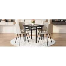 Modern Minimalist Round Table Set (With 4 Armchairs In Tech Fabric And Widened Comfort Seat Cushion), Round Table With 100 Cm Diameter In Black Wood Look, Suitable For Living Room,