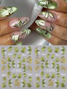 2pcs 5D Shining Green Camellia Nail Stickers Relief Flowers Leaf Plant Nail Art Decorations High-Quality Waterproof Self-Adhesive Stickers DIY Nail Salon Supplies - Multicolor - View 10