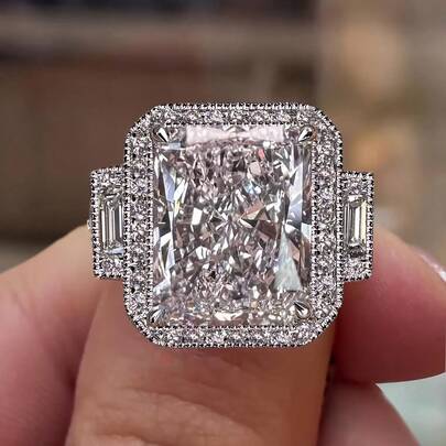 Anillo de boda de mujer con diseño hueco, clásico de 4 garras, cuadrado, de circonita de alto carbono, chapado en platino, joyería elegante y vintage