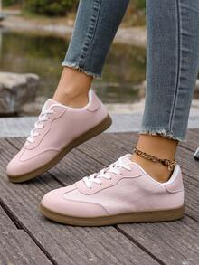 2026 Spring/Autumn New Vintage German Style Lace-Up Flat Sneakers, Lightweight Non-Slip Casual Shoes - Pink - View 6