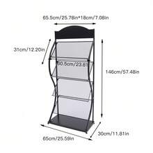 4Tiers Floor-Standing Magazine Rack Information Rack Storage Rack Newspaper Rack Display Rack Manual Book Rack Single Page Simple Iron (Black) - Black - View 3