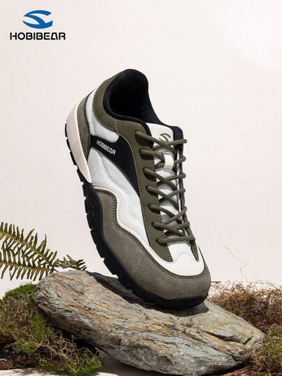 HOBIBEAR New Men's Sneakers Retro Lace-Up Wide Fit Casual Shoes, Versatile Solid Color Outdoor Sports Gym Commute