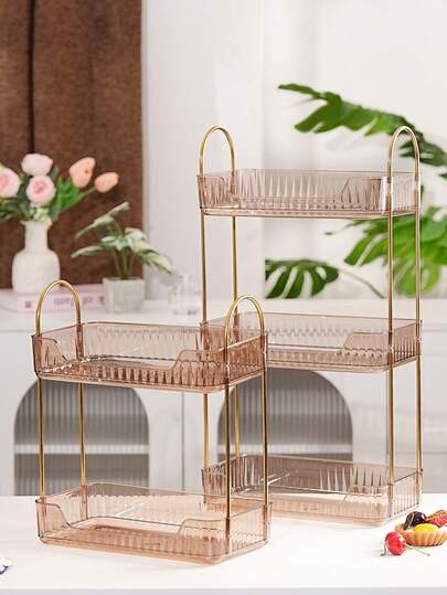 Bandeja multifuncional de armazenamento com 2/3 níveis, feita de plástico PET, inquebrável e reutilizável. Ideal para servir sobremesas, lanches, pães e bolos. Perfeita para diversas ocasiões, como festas, casamentos, jantares, além de copos, cosméticos e outros itens de cozinha e banheiro.