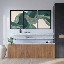 Green Abstract Waves Wall Art Set Of 3, Japandi Minimalist Wall Art, Medieval Green Abstract Decoration, Home Decor Living Room, Wall Decor, No Frame - Waves - View 6
