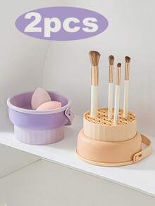2pcs Silicone Makeup Brush Cleaning Bowl, Pink Bubble Drying Rack, Beauty Sponge Cleaning Tools - A-Purple - View 11