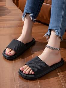 1双男女夏季室内浴室拖鞋，防滑，简约，软底，舒适，轻便，情侣凉鞋 - 黑色 - 查看 11