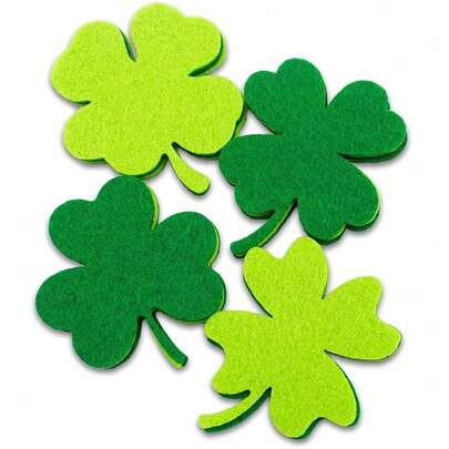 60pcs Mixed Green Felt Four-Leaf Clovers, Suitable For St. Patrick's Day Party Decor, Photo Booth Props, Spring Home Decor, DIY Crafts And Holiday Decorations