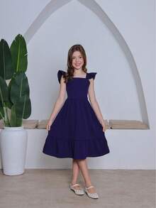 RAFAELA PLAIN DRESS FOR YOUTH - Navy Blue - View 1