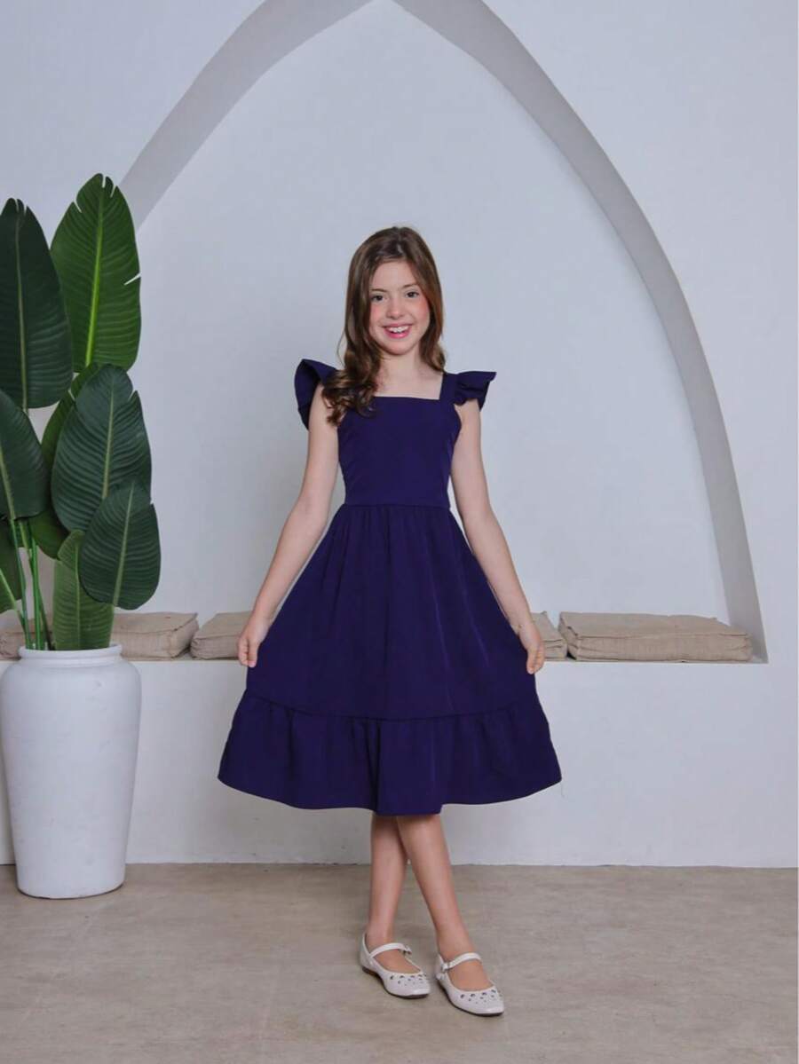 RAFAELA PLAIN DRESS FOR YOUTH - Navy Blue - View 1