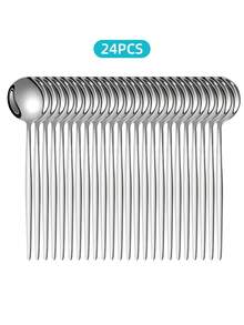 2/4/6/12/24pcs Stainless Steel Coffee/Dessert Spoon Sets, Suitable For Afternoon Tea At Home, School Supplies - Silver - View 10