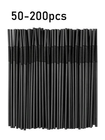 50/100/200支装黑色柔性吸管，咖啡搅拌棒，饮料配件，适用于奶昔、冰沙、珍珠奶茶、冰咖啡，适合酒吧、俱乐部、餐厅和家庭使用，也是学校用品和返校季的理想之选。