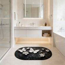 1pc Vintage Wood Grain Butterfly Print Silica Gel Bath Mat & Rug, Dirt-Resistant, Machine Washable, Suitable For Bathroom, Kitchen And All Seasons - Black - View 4