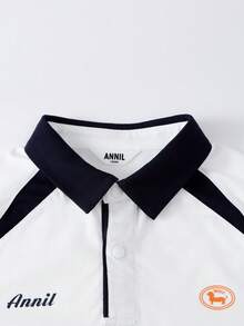 Annil 【记忆棉弹力T恤】男童长袖翻领Polo衫，2026春季新款撞色衬衫 - 白色 - 查看 3